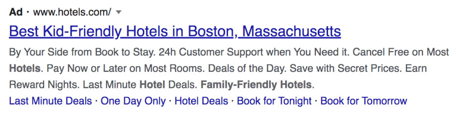 screenshot of a Google ad for hotels.com