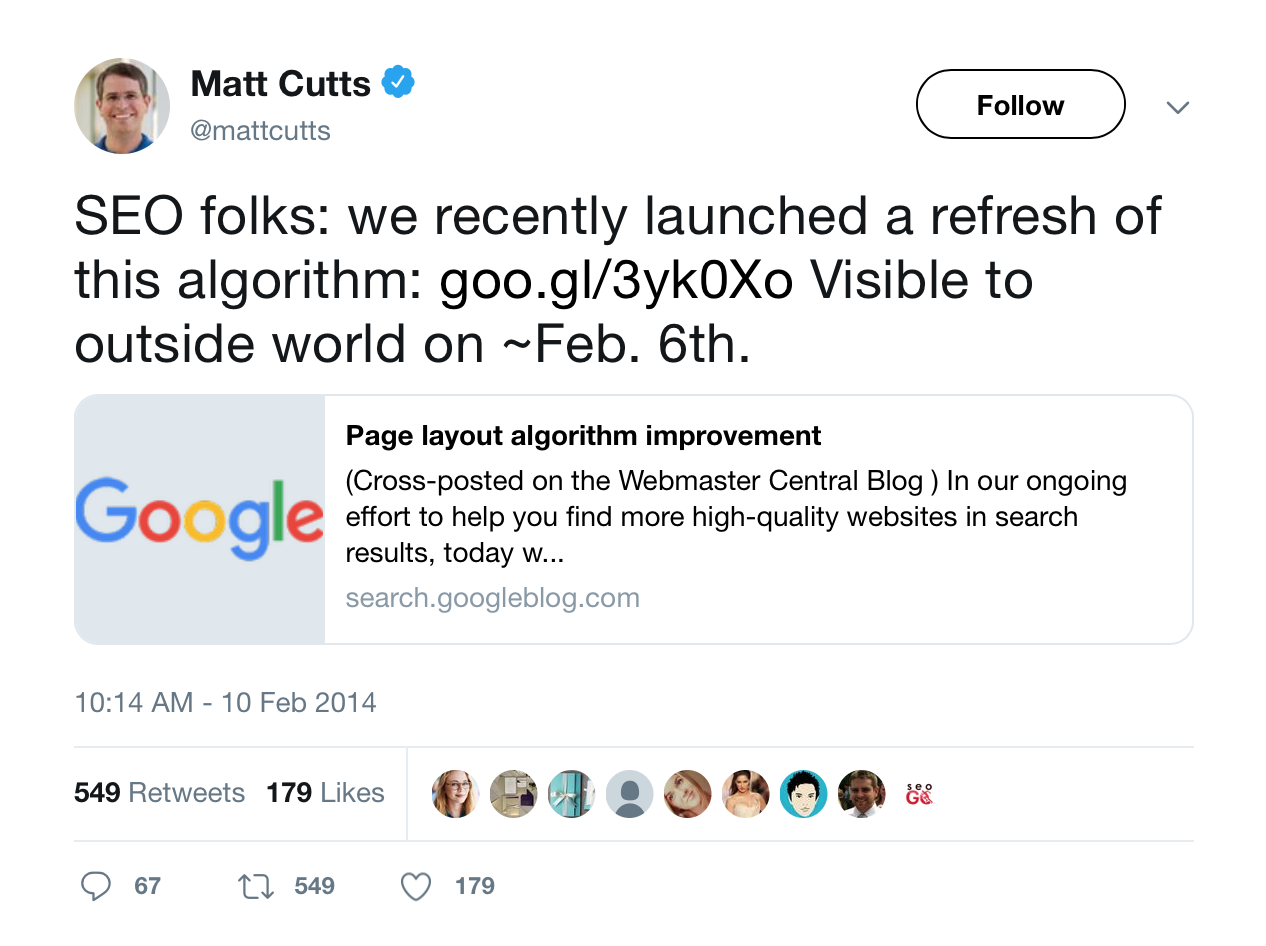 Tweet from Matt Cutts Announcing Panda 4.0