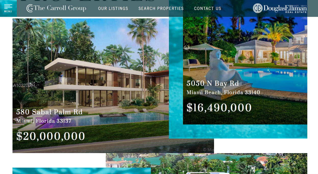 Screenshot of the homepage of a real estate group with high quality images