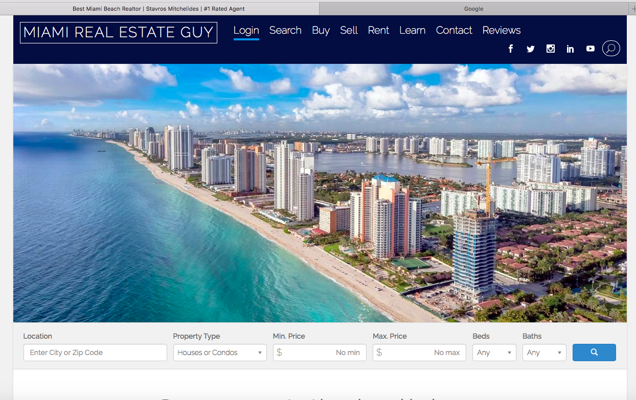 Screenshot of the homepage of a website called Miami Real Estate Guy
