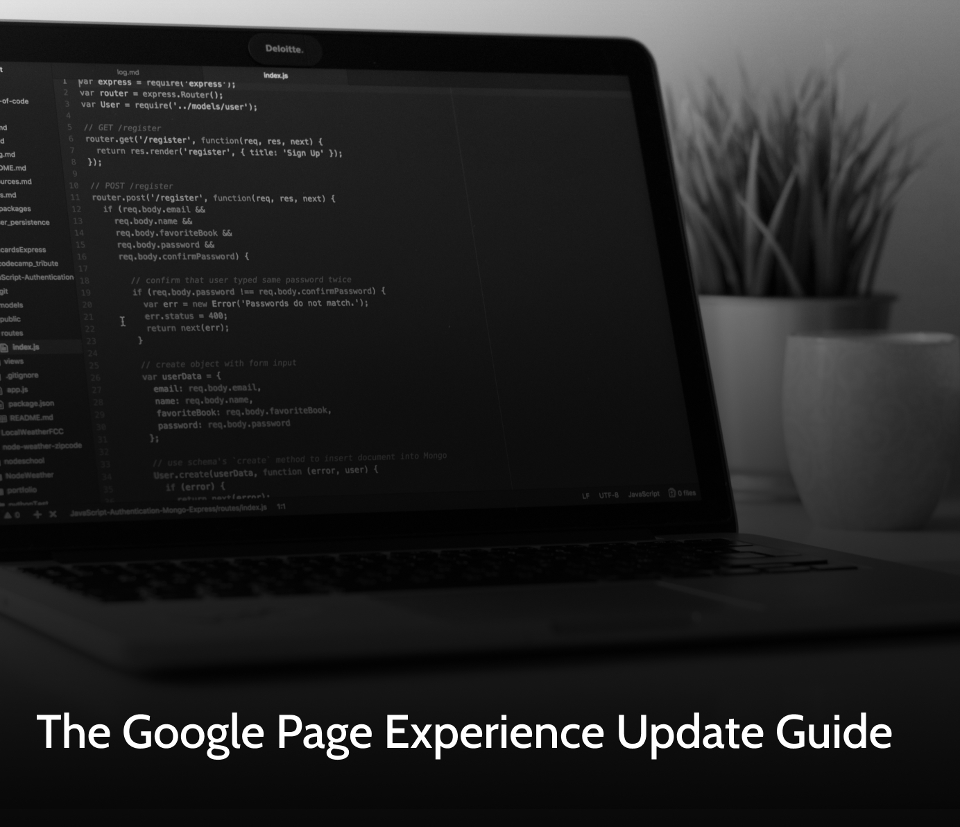 Text: The Google Page Experience Update Guide over a bg image of a computer