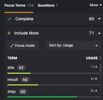 screenshot showing focus terms