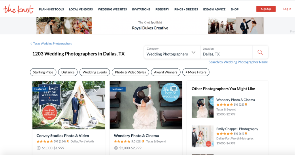 example of online wedding photographer directory
