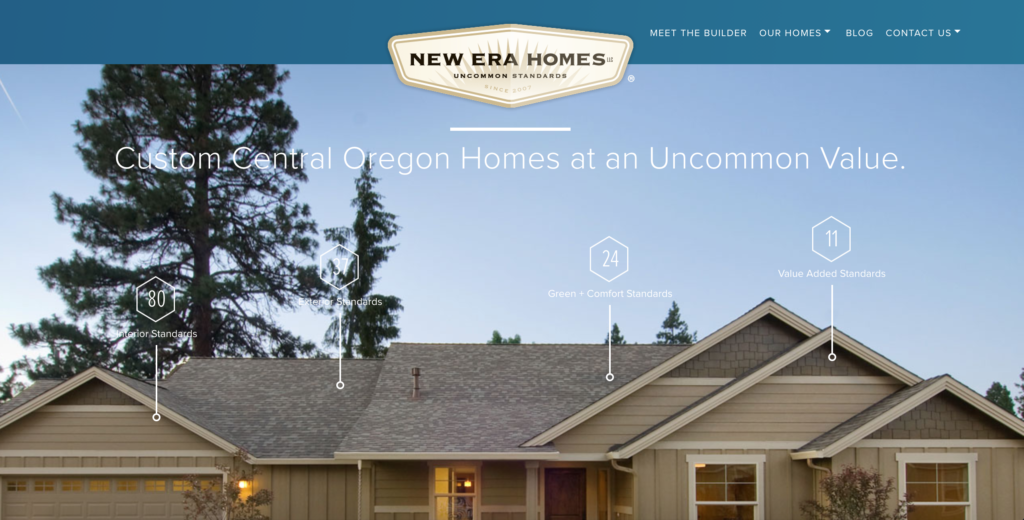 homepage of a custom home builder website