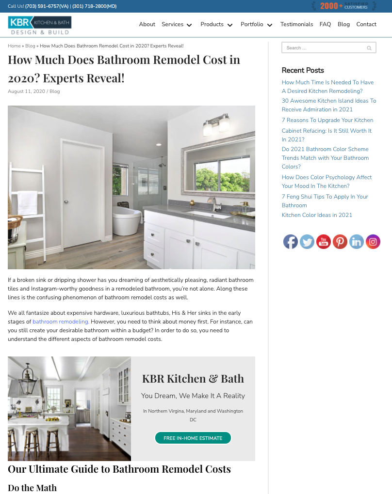 Example blog post about bathroom remodel costs
