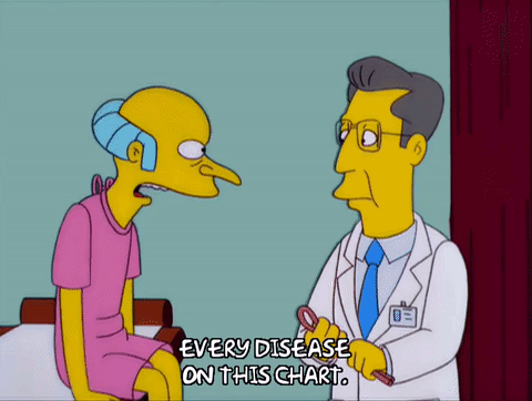Mr Burns at the doctor with every disease gif