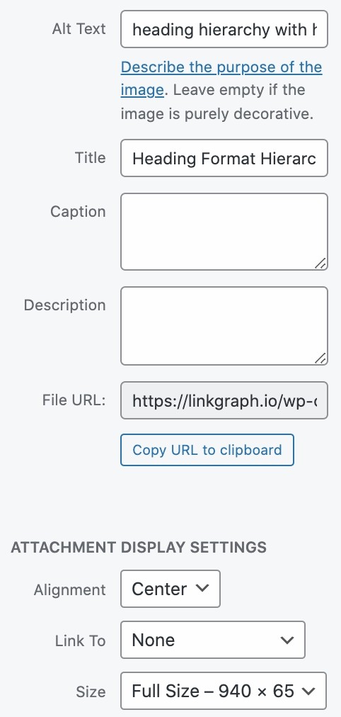 Screenshot of WP image options