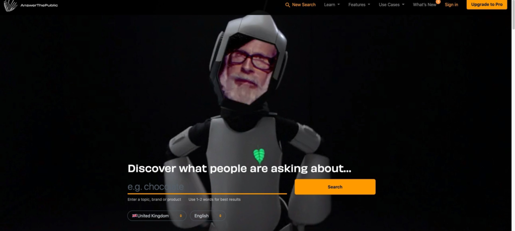 screenshot of Answer the Public's homepage