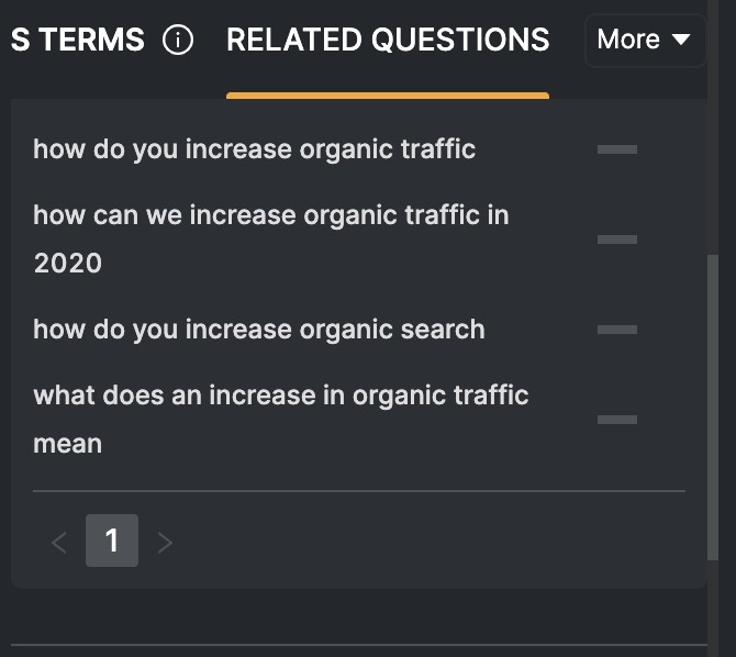 Screenshot of related questions from SEO Content Assistant
