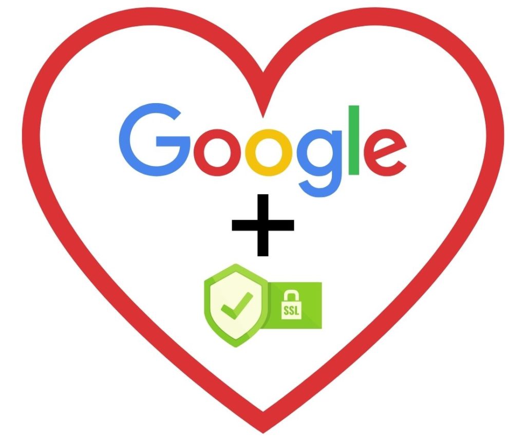 a heart with the google logo and an ssl logo in it