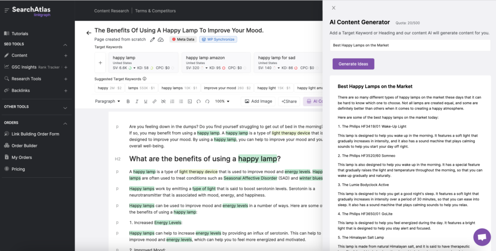 screenshot of ai generated content in the SEO Content Assistant
