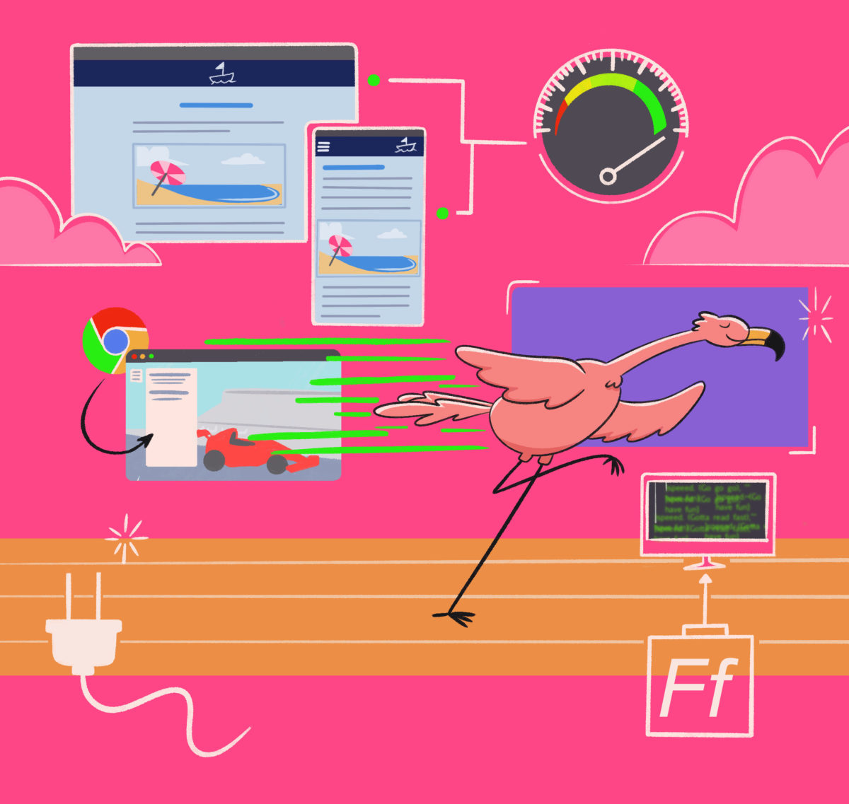 a flamingo moving quickly to show the importance of fast websites in SEO