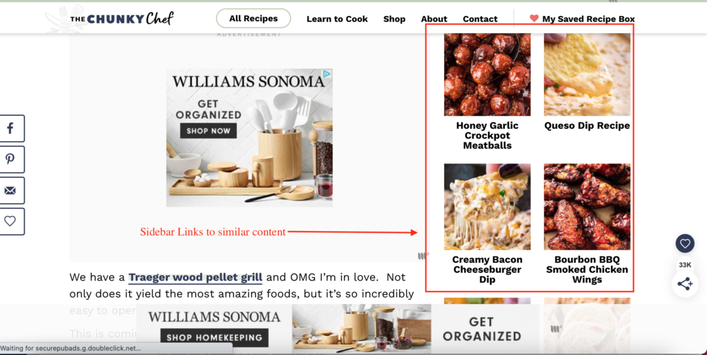 screenshot of a web page with a red box around the sidebar links